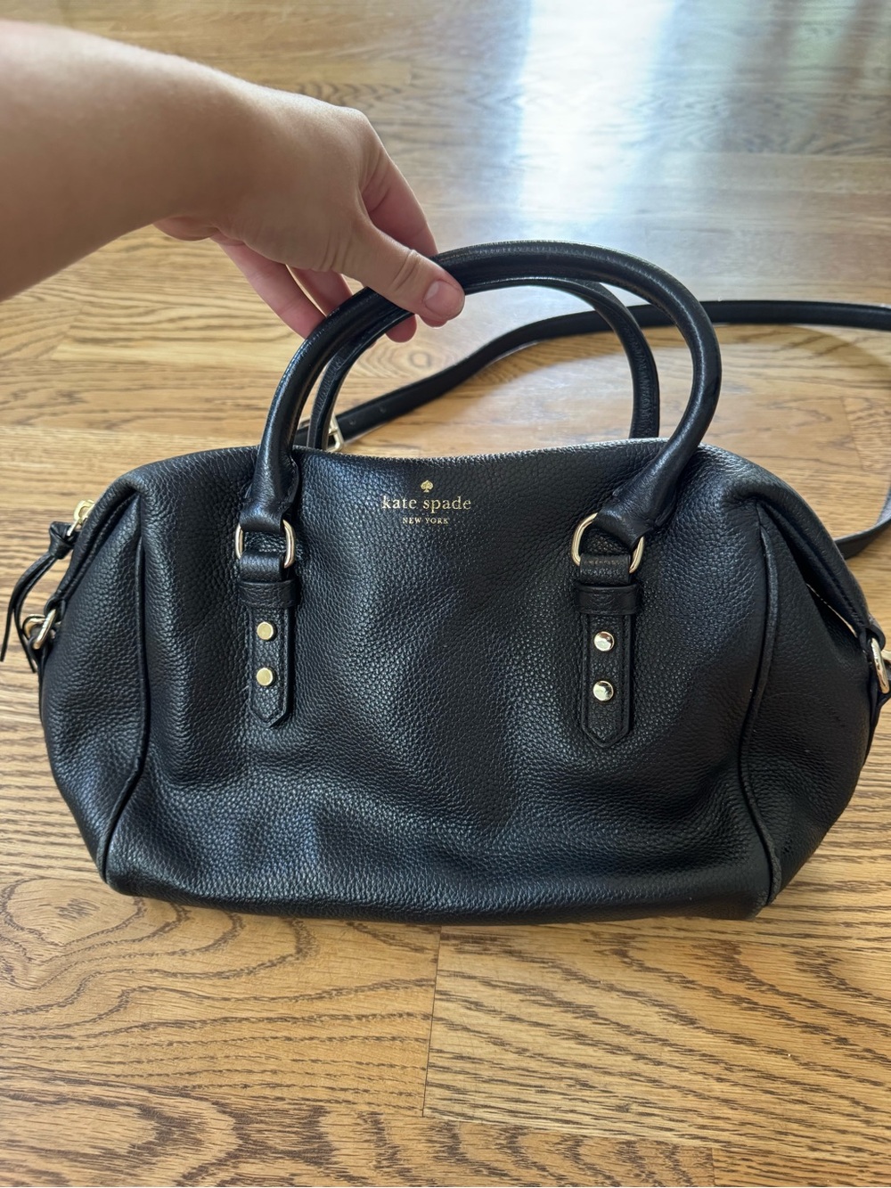 kate spade Black Pebbled Leather Satchel with Gold Hardware